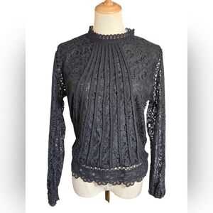 Black Lace High Neck Top Blouse Runs Small